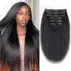 Picture of Kinky Straight Clip in Hair Extensions for Black Women Brazilian Human Hair Extensions 8Pcs Remy Hair Extensions Clip in Human Hair with 18Clips Double Lace Weft 120g 16inch Natural Black
