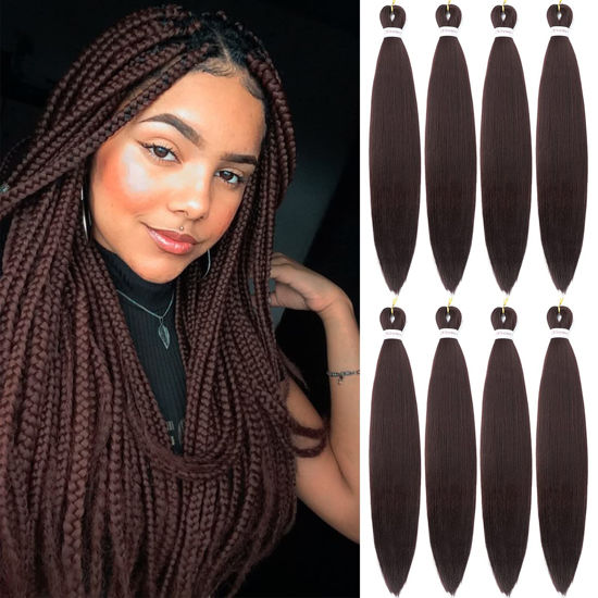 Picture of Alrence Pre Stretched Braiding Hair Long Braid 30 Inch 8 Packs Professional Braiding Hair Extensions Synthetic Crochet Twist Braids (30 Inch, 99J#)