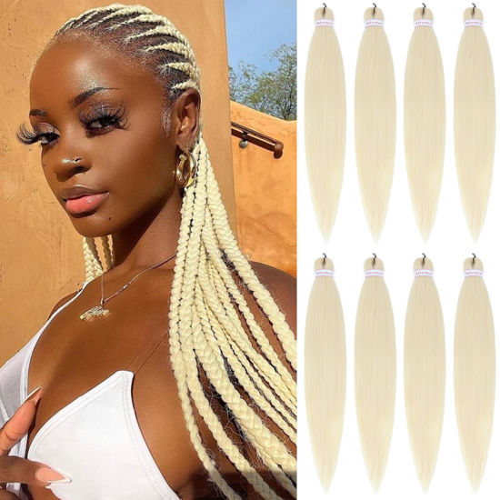 Picture of Alrence Pre Stretched Braiding Hair Long Braid 30 Inch 8 Packs Professional Braiding Hair Extensions Synthetic Crochet Twist Braids (30 Inch, 613#)