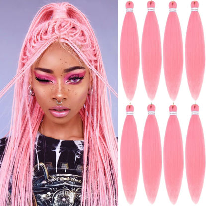 Picture of Alrence Pre Stretched Braiding Hair Long Braid 30 Inch 8 Packs Professional Braiding Hair Extensions Synthetic Crochet Twist Braids (30 Inch, Pink)