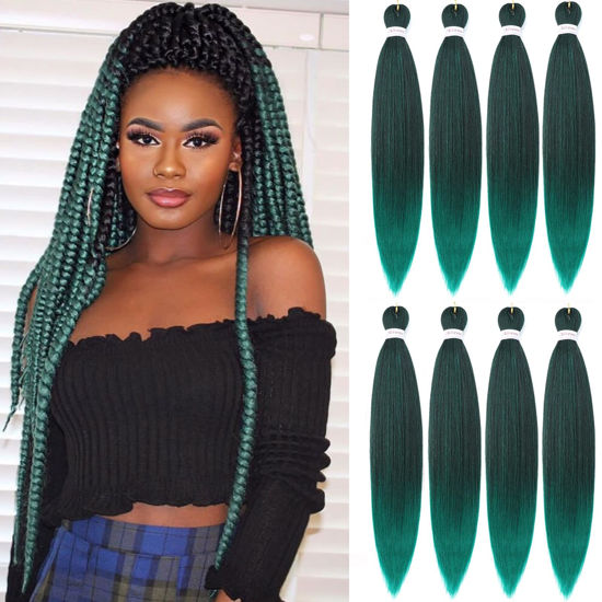 Picture of Alrence Pre Stretched Braiding Hair Long Braid 30 Inch 8 Packs Professional Braiding Hair Extensions Synthetic Crochet Twist Braids (30 Inch, 1B/Green)