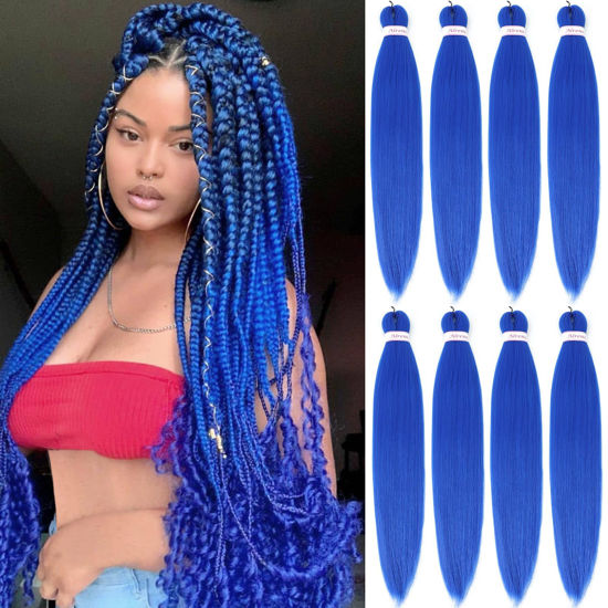 Picture of Alrence Pre Stretched Braiding Hair Long Braid 30 Inch 8 Packs Professional Braiding Hair Extensions Synthetic Crochet Twist Braids (30 Inch, Blue)