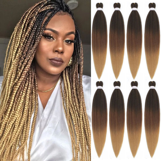 Picture of Alrence Pre Stretched Braiding Hair Long Braid 20 Inch 8 Packs Professional Braiding Hair Extensions Synthetic Crochet Twist Braids (20 Inch, 1B/30/27)