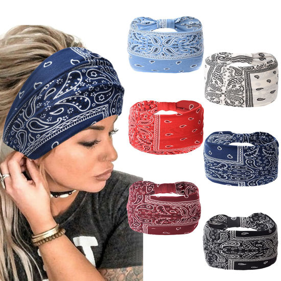 Picture of Yeshan Wide Bandana Headbands for Women Large Turban Headbands Stretch Knotted Head Wraps Floral Elastic Yoga Hair Bands Thick Headbands for Black Women and Girls