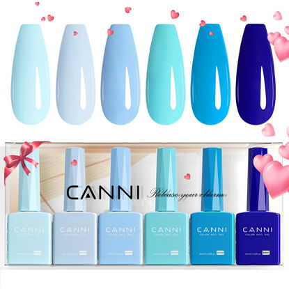 Picture of CANNI 6Pcs 9ml Navy Blue Gel Nail Polish Set- Dark Blue Gel Polish Kit Royal Light Baby Blue Colors DIY at Home Salon Christmas New Year's Gifts for Girls