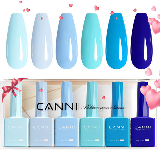 Picture of CANNI 6Pcs 9ml Navy Blue Gel Nail Polish Set- Dark Blue Gel Polish Kit Royal Light Baby Blue Colors DIY at Home Salon Christmas New Year's Gifts for Girls