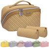Picture of Travel Makeup Bags Cosmetic Organizer Bag: Large Capacity Make up Bag Set of 3 - Vegan Leather Toiletry Bag for Women - Portable Makeup Organizer with Compartments & Handle & Divider (3 Brown)