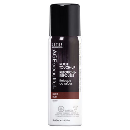Picture of AGE beautiful Root Touch Up Hair Color Spray | Touch-Up Gray Concealer | Temporary Cover Up | Adds Volume & Covers Thinning Patches | Water, Sweat, Stain Resistant | Black | 2 Fl Oz