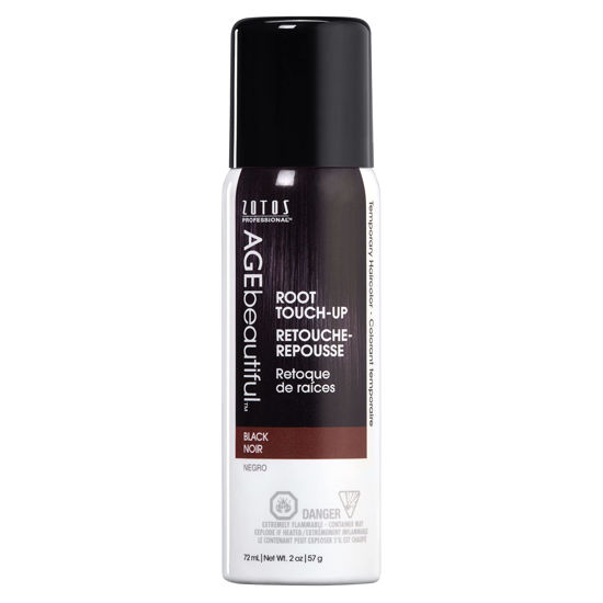 Picture of AGE beautiful Root Touch Up Hair Color Spray | Touch-Up Gray Concealer | Temporary Cover Up | Adds Volume & Covers Thinning Patches | Water, Sweat, Stain Resistant | Black | 2 Fl Oz