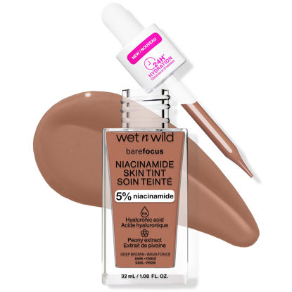 Picture of wet n wild Bare Focus Skin Tint, 5% Niacinamide Enriched, Buildable Sheer Lightweight Coverage, Natural Radiant Finish, Hyaluronic & Vitamin Hydration Boost, Cruelty-Free & Vegan - Deep Brown