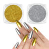 Picture of Allstarry Chrome Nail Powder, 2 Colors Metallic Effect Mirror Chrome Powder Pigment Shiny Holographic Manicure Pigment Gold Siver Nail Fine Glitter Dust Kit with 2 Sponge Sticks for Nail Decoration