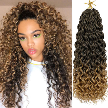 Picture of 7 Packs GoGo Curl Crochet Hair 18 Inch Long Curly Crochet Hair for Women Beach Curl Water Wave Deep Twist Crochet Braids Synthetic Braiding Hair Extensions (18 Inch, T1B/27)
