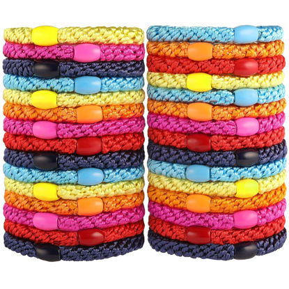 Picture of Bracelet Hair Ties for Women Girls, Funtopia 30 Pcs Colorful Elastics Hair Bands Ponytail Holders for Thick Hair, No Metal No Damage Soft Hair Ties with Bead, Bulk Set