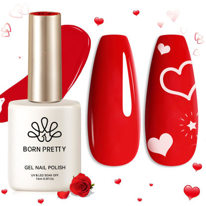 Picture of Born Pretty Red Gel Nail Polish Valentine's Day Gift Red Heart Color Gel Polish Nail Art Design Manicure Salon DIY Home 15ml