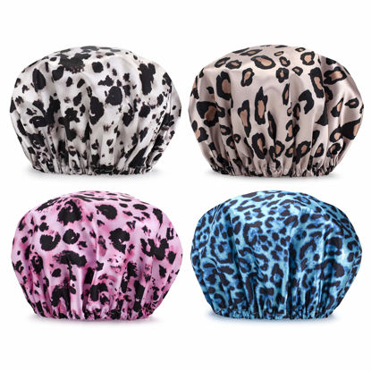 Picture of AmazerBath Shower Caps for Women, 4 PCS Waterproof Bath Caps, Elastic and Reusable Shower Hair Cap, Double Layers Hair Cap, Environmental Protection Bathing Caps