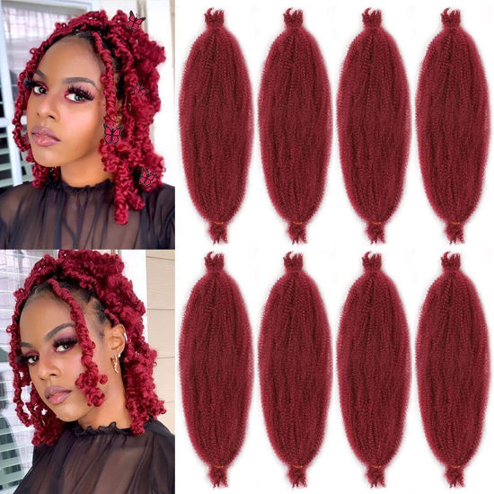 Picture of 8 Packs Springy Afro Twist Hair Wine Red Spring Twist For Distressed Soft Locs 16 Inch Synthetic Pre-Separated Crochet Braiding Hair Long Marley Twist Hair Extension For Women(10 Strands/Pack,BUG#)