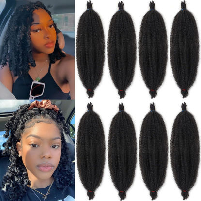 Picture of 8 Inch Pre Separated Springy Afro Twist Hair 8 Packs Spring Twist Hair For Distressed Soft Locs Pre Fluffed Natural Black Marley Twist Crochet Braiding Hair Synthetic Extensions (8 Strands/Pack,1B)