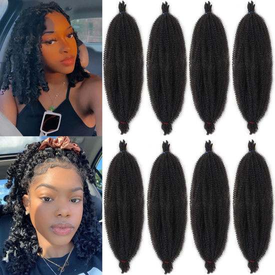 Picture of 8 Inch Pre Separated Springy Afro Twist Hair 8 Packs Spring Twist Hair For Distressed Soft Locs Pre Fluffed Natural Black Marley Twist Crochet Braiding Hair Synthetic Extensions (8 Strands/Pack,1B)