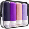 Picture of GLAMFIELDS Travel Bottles for Toiletries TSA Approved, 3oz Size Leak Proof Silicone Travel Containers for Shampoo, Lotion,Easy to Squeeze Portable, Essentials for Traveling (4 Pack) Purple