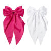 Picture of Furling Pompoms Hot Pink Bows Hair Clips for Women Large Bow Clip for Girls Satin Long Tails with Alligator Clips White Big Hair Bow Hair Accessories Pack of 2