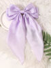 Picture of Furling Pompoms Hair Bows Clips for Women Large Bow Clips for Girls Satin Long Tails with Alligator Clips Big Hair Bow Hair Accessories (Lilac White)