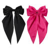 Picture of Furling Pompoms Hair Bows Clips for Women Large Bow Clip for Girls Satin Long Tails with Alligator Clips 2pcs Big Hair Bow Hair Accessories (Black Hot Pink)
