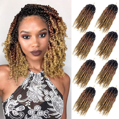Picture of Pre-twisted Passion Twist Crochet Hair 10 Inch 8 Packs Crochet Passion Twist, Pre Looped Short Ombre Passion Twist Hair Crochet Twist Braids Bohemian Crochet Hair for Women Curly Ends T1B-30-27
