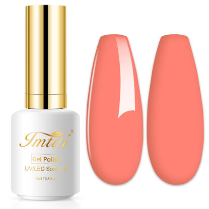 Picture of Imtiti Coral Gel Nail Polish, 1 Pcs 0.5 Fl Oz Coral Peach Orange Gel Polish Soak Off LED U V Nail Gel Polish DIY Nail Art Starter Manicure Salon Gel Nail Kit for Women Girls