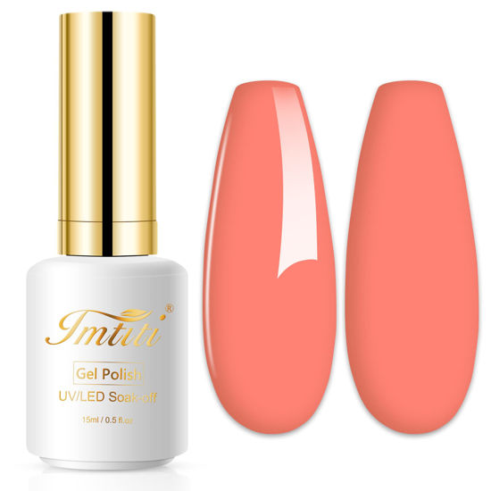 Picture of Imtiti Coral Gel Nail Polish, 1 Pcs 0.5 Fl Oz Coral Peach Orange Gel Polish Soak Off LED U V Nail Gel Polish DIY Nail Art Starter Manicure Salon Gel Nail Kit for Women Girls