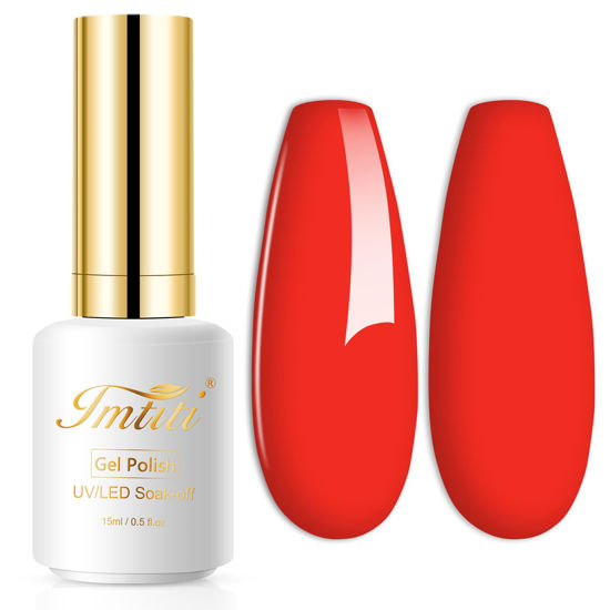 Picture of Imtiti Gel Nail Polish, 1 Pcs 0.5 Fl Oz Scarlet Red Color Gel Polish Soak Off LED U V Nail Gel Polish Nail Polish DIY Nail Art Starter Manicure Salon Gel Nail Kit for Women Girls