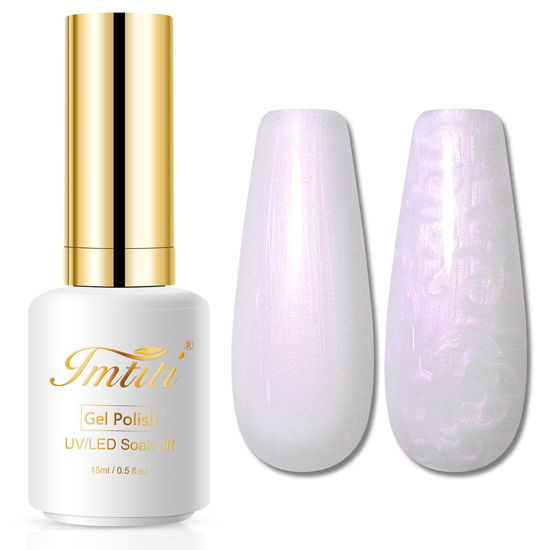Picture of Imtiti Pearl Gel Nail Polish,0.5 Fl Oz Milky White Glitter Drawing Gel Polish Shell Thread Shimmer Mermaid Nail Gel Polish Soak Off UV LED for Home DIY Nail Art Manicure Salon