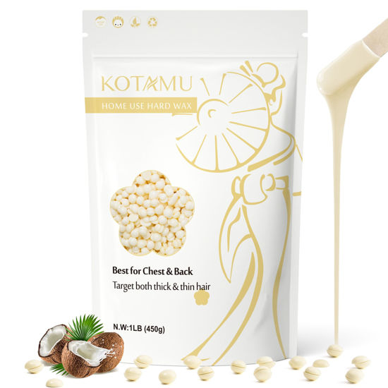 Picture of KOTAMU Hard Wax Beads for Hair Removal - 1lb Sensitive Skin Thick Hair Formula for Full Body, Face, Chest, Back, Leg, Bikini Brazilian Waxing - Wax Refill for Women and Men