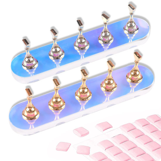 Picture of ANGNYA Nail Stand for Press on, 2 Set Aurora Nail Holder for Painting Nails Press on Nail Stands with 96 Pcs Reusable Sticky Putty for Nail Art Display Home & Salon Use