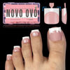 Picture of NOVO OVO French Tip Toe Nail Tips Press on, Sharp Square Pre-Designed Soft Gel False Toenail Extension, BABY PINK Pre-applied Tip Primer & Base Coat, Full Cover Acrylic for DIY x 15 Sizes 240 pcs