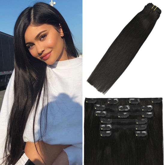 Picture of WindTouch Clip in Hair Extensions Naturl Black 20Inch Long Hair Extensions Clip ins Remy Clip in Hair Extensions Black Women #1b 70g 7PCS Black Clip in Hair Extensions
