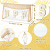 Picture of Belanttega Boho Patch Cosmetic Bag - Summer SPF Chenille Varsity Letter Toiletry Bag Beige Clear Waterproof Travel Makeup Bag PVC Zipper Clutch Daily Use Purse Summer Beach Gifts for Women Girls
