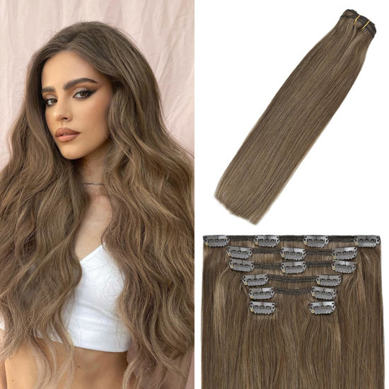 Picture of WindTouch Clip in Hair Extensions Human Hair Ash Brown 12Inch 70g #8 Gift for Women
