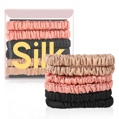Picture of 6Pcs Silk Hair Ties Small 22 Momme 100% Pure Mulberry Silk Scrunchies for Women Girls Thin Skinny Hair Sleep Scrunchies No Damage