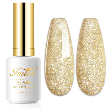 Picture of Imtiti Glitter Gel Nail Polish, 1 Pcs 0.5 Fl Oz Champagne Gold Glitter Gel Polish Soak Off LED U V Nail Gel Polish Nail Polish DIY Nail Art Starter Manicure Salon Gel Nail Polish Kit for Women Girls