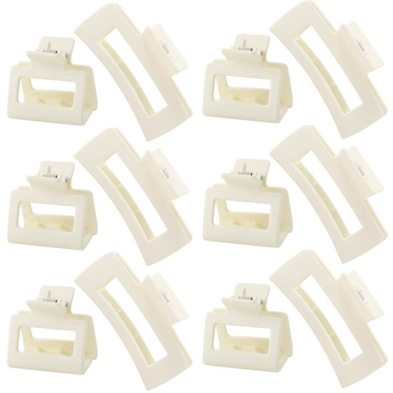 Picture of Hair Accessory Set for Women and Girls - 6 Large Rectangle Clips for Thick Hair, 6 Small Clips for Thin Hair (White)