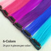 Picture of KGBFASS 24 Packs Colored Clip in Hair Extensions 20'' Colorful Straight Hair Extensions Clip in for Kids Multi-Colors Party Highlights Hairpieces(Pink,Purple,Blue)