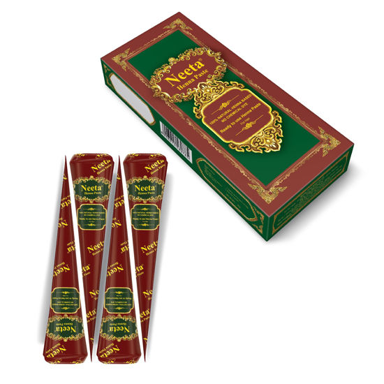 Picture of Neeta 4 Pack 100% Natural Ready to Use Henna Paste Hair Dye Cones Reddish Brown Color tubes color for women Perfect for Spot hair coloring, Long-lasting and Cruelty-Free