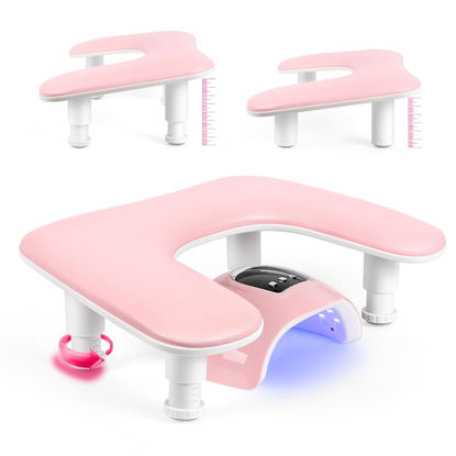 Picture of Manicure Arm Rest for Nails Tech: U-shaped Adjustable Nail Armrest - Pink PU Leather Hand Stand Rest for Manicurists