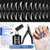 Picture of Beetles Gel Nail Kit Short Almond, 240Pcs Easy Nail Extension Set Shaped Clear Tips with 5 in 1 Nail Glue Base & Top Coat and Mini UV Lamp, Nail Tips Art Acrylic Nail Kit Valentine's Gifts for Women
