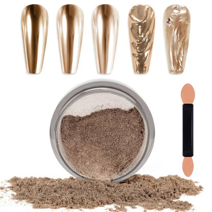 Picture of Laza Chrome Nail Powder Mirror Effect Metallic Dust Holographic Glitter Glazed Manicure Decoration Reflective Pigment for DIY Gel Polish Nail Art, Resin Craft, Gifts - Champagne Gold