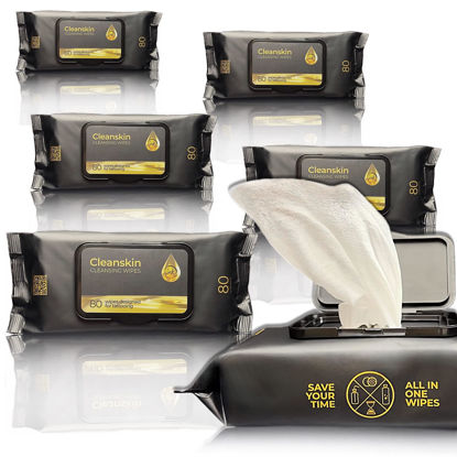 Picture of CleanSkin Cleansing Safe Green Soap Wipes for Tattooing All in One solution To Heal and Clean Tattoos, PMU & Piercings | Alcohol and Fragrance Free, Unscented | 80 Count (Pack of 6)