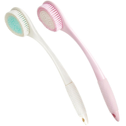Picture of BEDELITE Back Bath Brush Long Handle for Shower of 2 - Soft Shower Brush for Men & Women,Back Brush Scrubber - 16.4" Long Skin Exfoliator for Bath Scrubber Body Brush（2 Pack, Pink & Ivory）