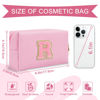 Picture of Personalized Initial A-Z Preppy Patch Makeup Bag,Small PU Leather Chenille Letter Cosmetic Bag with Zipper for Teen Girls,Pink Cute Travel Toiletry Bag,Birthday Monogrammed Gift for Daughter,Letter R