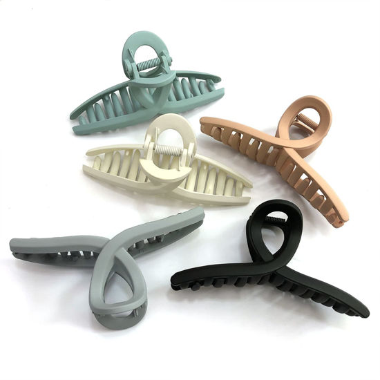 Picture of Nalodu 5 Pack Hair Claw Clip Large Matte 4.3 Inch No Slip Big Butterfly Jaw Clips Clamp Assorted Colors for Thin Fine Medium Thick Hair Women