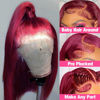 Picture of 13x4 HD 99J Burgundy Bob Lace Front Wigs Human Hair Pre Plucked Hairline Transparent Glueless Straight Bob Wigs for Black Women Human Hair with Baby Hair Replacement Wigs Bob Wine Red 14 Inch